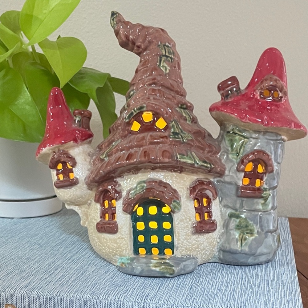 Whimsical Hand-Painted Ceramic Fairy/Gnome House Tea Light Holder
